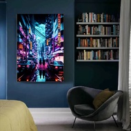 ญี่ปุ่นโตเกียวนีออนป๊อป Perilla-80s กลางคืนในเมืองถนนแผ่นป้ายรูปรถและภาพพิมพ์ผ้าใบวาดภาพห้องรูปภาพศิ