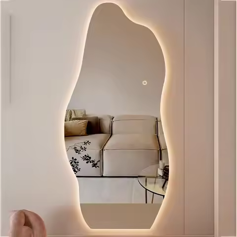 Large Led Light Makeup Mirror Irregular Modern Wall Dorm Makeup Mirror Asthetic Bedroom Hogar Y Deco