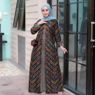 baju gamis batik wanita terbaru kombinasi polos jumbo modern dewasa - songket ijo xl