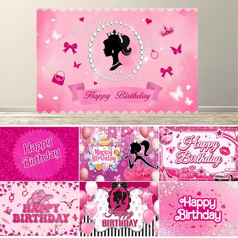 Pink Princess Birthday Decorations Backdrop Background Cool Prety Girl Kids Birthday sparkling Bache
