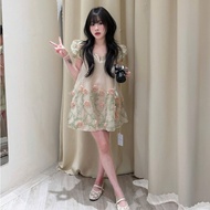 DAILY01 babydoll dress with flowers and puff sleeves designed for a lady to wear out. Women's funera