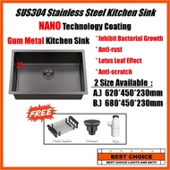 NANO Technology Coating Stainless Steel SUS304 Gun Metal Kitchen Sink Set