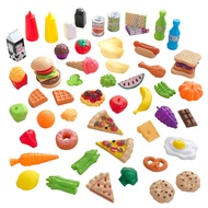 65-Piece Plastic Play Food Set for Play Kitchens, Fruits, Veggies, Sweets, Drinks and More, Gift for