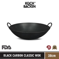 KOCH&BACKEN Black Carbon Wok Classic Preseased 38cm - Black Non-Stick Frying Pan