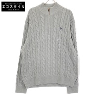 Polo Ralph Lauren 灰色棉質半拉鍊絞花毛衣，XXL