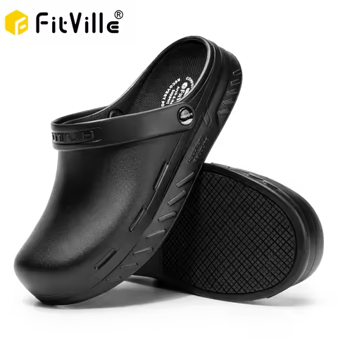 FitVille Men's Wide Fit Chef Shoes Slip Resistant Garden Work Sandals with Arch Support Waterproof f