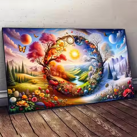 HUACAN Novelties Diamond Mosaic Sun Moon Spring Tree Big Size Diamond Painting Big Size Embroidery L