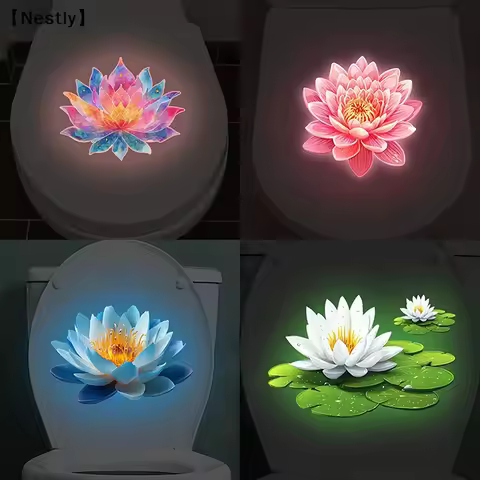 Glow-in-the-Dark Flower Toilet Lid Sticker Removable Decor Night Glow Wall Decal Luminous Toilet Sti