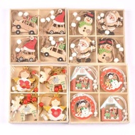 盒裝紅色白色圣誕樹掛件節日裝飾品卡通木片兒童手工裝扮diy材料