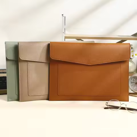 1Pc 13.4 Inch Heavy PU Leather A4 File Bag Stationery - Fashionable Office Supplies for Office & Sch