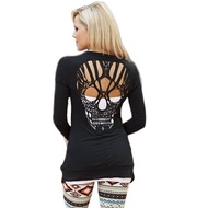 Womens Long Sleeve Open Front Back Cut Out Skull Cardigan Tops