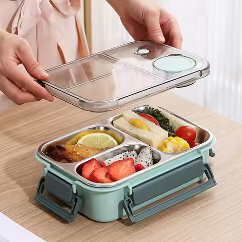Stainless Steel Lunch Box Leakproof Salad Box With 3 Compartments Adult Lunch Box Portable Lunch Con