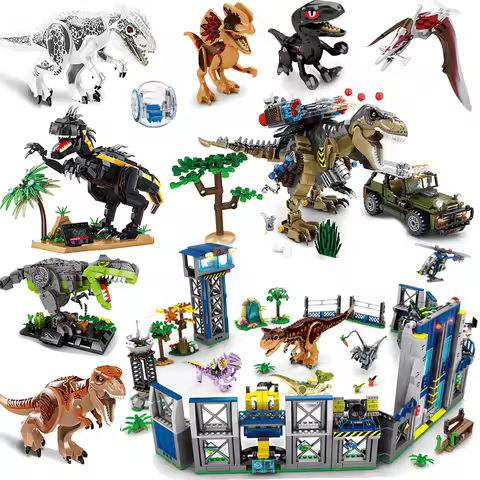 Jurassic Dinosaurs Skeleton Park Animals World Indoraptors Tyrannosaurus Building Blocks Toys Bricks