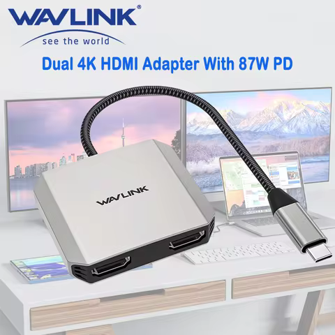 WAVLINK 3-In-1 USB C to Dual HDMI Adapter With 87W Power Delivery 4K@60Hz For MacBook Pro/Air Dell T