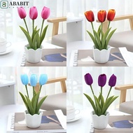 ABABIT Artificial Flowers Tulip Potted, Vivid Silk Flowers Artificial Tulip Flower, Home Desktop Ornaments DIY 3/2Heads Plastic Simulated Flowers Office