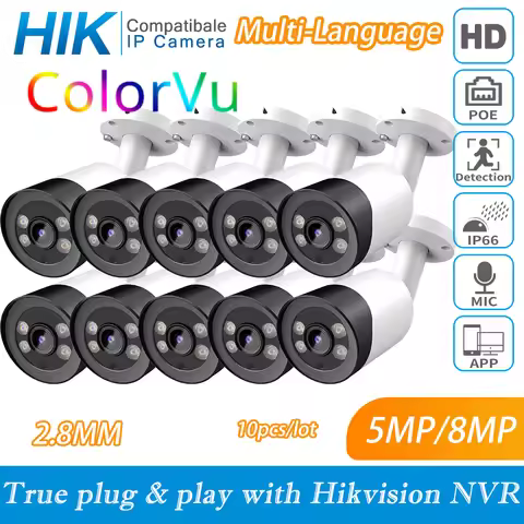 Hikvision Compatible POE Camera Bullet ColorVu 8MP 5MP IP Camera MIC Night Vision Camera Surveillanc