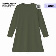 Nigstore - Kaos Tunik Polos Hijau Army Lengan Panjang Cotton Combed 30s - Wanita Muslim