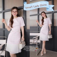 Romi"Oil" Smart Lady Dress (Pink) G487 ชุดสีชมพู (ผ้าทวีตแต่งชายพลีท)