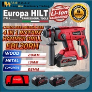 Europa HILT EBL20RH 4 In 1 Heavy Duty Cordless Brushless Rotary Hammer Drill 20V Li-Ion Battery Solo