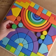 兒童木製建築組玩具羅馬式彩虹手作