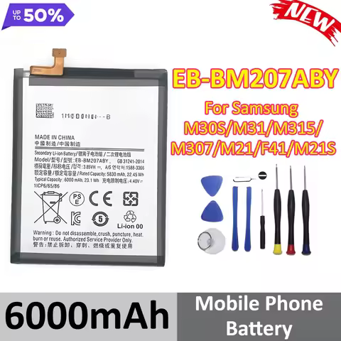 [EB‑BM207ABY] for Samsung M30S M31 M315 M307 M21 F41 M21S Mobile Phone Battery 6000mAh + Tools