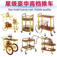 Movable Glass Car Bar Stainless Steel Hotel Service Car Wine Cart Restaurant Cake Tea Water Cart ktv