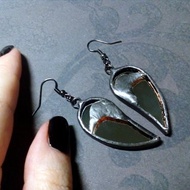 玻璃鏡面 Odin RAVEN 耳環。黑色烏鴉雀耳環。焊接耳環。