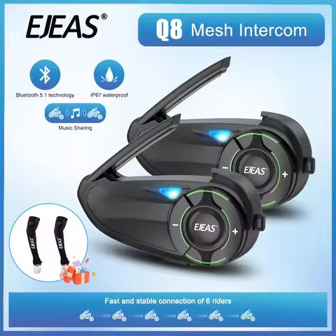 1/2Pcs EJEAS Q8 Motorcycle Helmet Mesh 3.0 Intercom Bluetooth5.1 For 6 Riders 1200M Interphone Music
