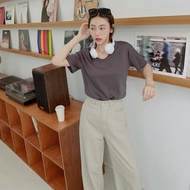 [HARPER] Leisurely Daily V-Neck Cotton Top 4 Colors | Ready Stock Short-Sleeved Top V-Neck Cotton T 