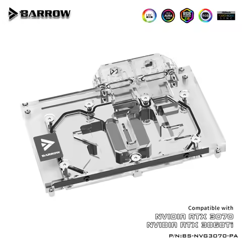 Barrow GPU Water Block for NVIDIA Founder Edition RTX3070 3060ti , Video Card Water Cooler , Full Co