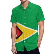 BAIKUTOUAN Guyana Flag Men's Short Sleeve Shirt Casual Loose Button Down Shirts for Work Beach Vacat