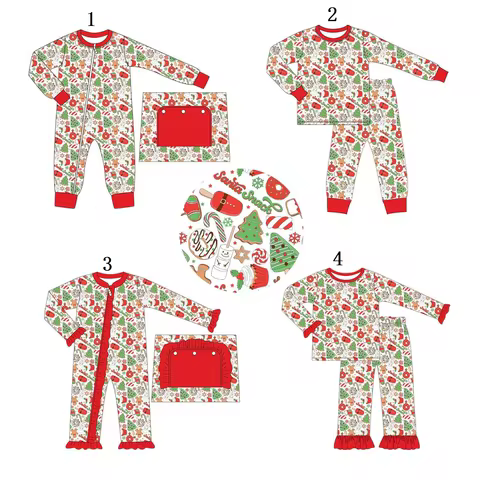 New Christmas Kids Clothes Boys Matching 4 Pieces Pajamas Toddler Boys Outfit Bodysuit Girls Pajama 