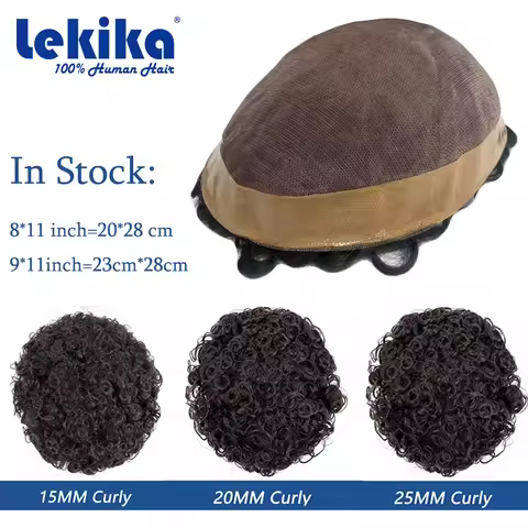 9*11 Toupee for Men 15mm Curly Mono NPU Base Lush 100% Human Hair Hair Prosthesis For Men Double Kno
