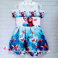[ANGELBABYONLINESTORE] YZ04 Girl Jacquard Cotton Off Shoulder Blue Dress Frozen (4y, 5y, 6y, 7y)