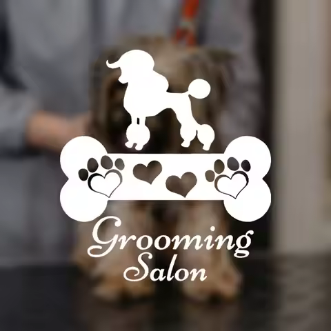 ROWNOCEAN Pet Shop Grooming Salon Decal Cute Paw Heart Print Bone Vinyl Sticker For Pet Shop Poodle 