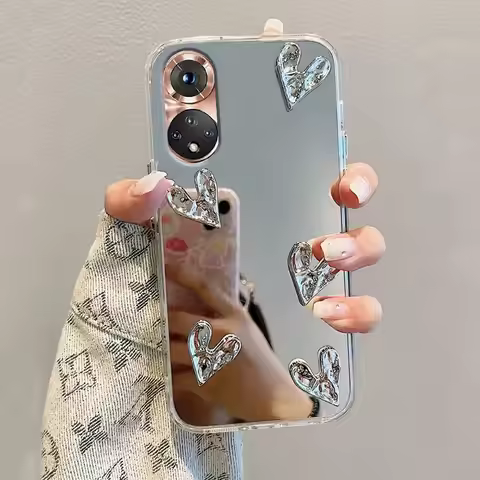 Glitter 3D Love Heart Mirror Silicone Case For Huawei Honor 50 20 60 70 80 Gt Pro Se 10 Y9s X8 Cover