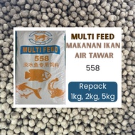 [Repack] 1kg, 2kg, 5kg Makanan Ikan Air Tawar 558 Multi Feed | Pelet Ikan Tilapia Patin Keli | Dedak