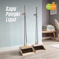 GS 2-in-1 Folding Broom and Dustpan Set with 98cm Long Handle | Practical Standing Dustpan, Anti-Hun