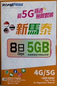 3香港 - 【新加坡, 馬來西亞, 泰國】8日 5GB 4G/3G 無限上網數據卡[H20A183]