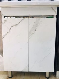 大理石白色圖案浴室不銹鋼櫥櫃和水槽 w24 x d 18 x h34 英寸