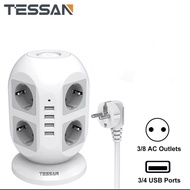 TESSAN JW402-DE 8 AC Power & 4 USB Port Vertical Power Strip Multiple Socket Tower Surge Protector O