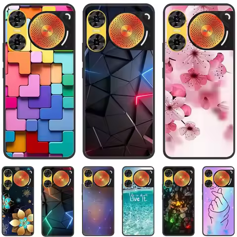 For ZTE Nubia Music 2 Case 2025 Soft Black Silicone Bumper Butterfly Painted Phone Cover for Nubia M