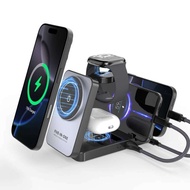 แท่นชาร์จไร้สายสำหรับ iPhone 17 16 15 14 13 12 11 X 8, แท่นชาร์จ 5 in 1 สำหรับ Apple Watch 10/9/8/7/