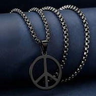 Men Peace Sign Pendant Necklace Black Stainless Steel Box Chain For Guys Minimalist Punk Gothic Stre