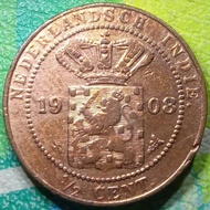 Uang koin kuno 1/2 Cent Nederlandsch Indie 1908 Tp 1192