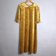 FOAK古著 光澤金色植物壓紋絲絨洋裝