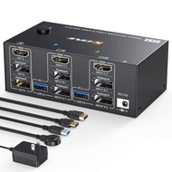 ⭐Triple Monitors KVM Switch 2 Displayport + HDMI USB 3.0 KVM Switch 8K@60Hz,4K@144Hz,Apply to 3 Moni