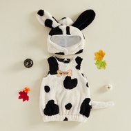 Mubineo-Baby Dalmatian Dog Costume Winter Warm Sleeveless Tops Plush Animal Costume with Hood