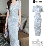 ZYHT EraVogue Váy nữ Váy xám Váy cổ chữ V Váy công sở Váy Hiso Váy cổ điển Váy công sở Váy dự tiệc V