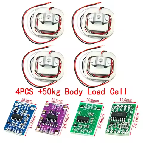 HX711 AD Module Body Load Cell Weighing Sensor Pressure Sensor+4Pcs 50kg Human Scale Load Cell Weigh